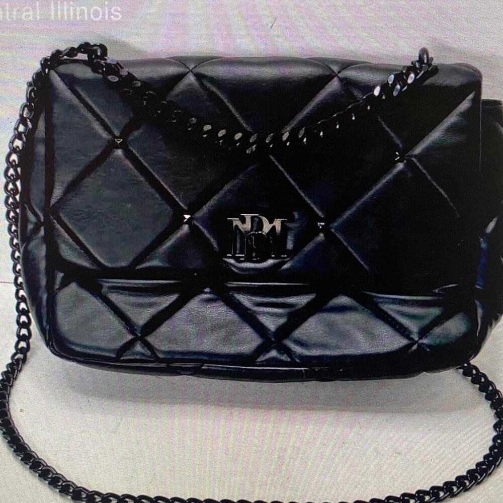Badgley Mischka Purse Shoulder Hand Bag Black Faux Leather